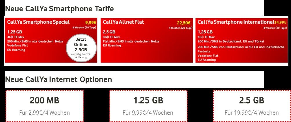 Vodafone in Presseportal erhöht Prepaid-Tarifen | Datenvolumen