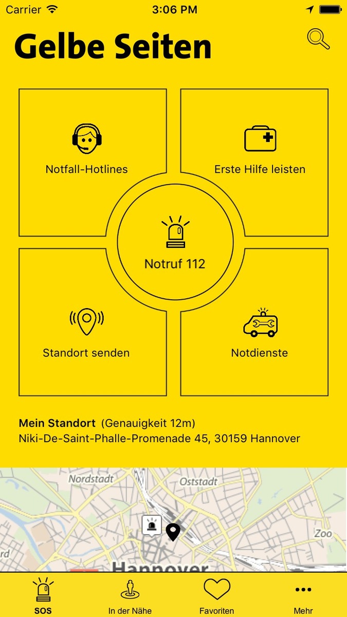 Schnelle Hilfe für kritische Situationen: Runderneuerte Notfall-App von Gelbe Seiten