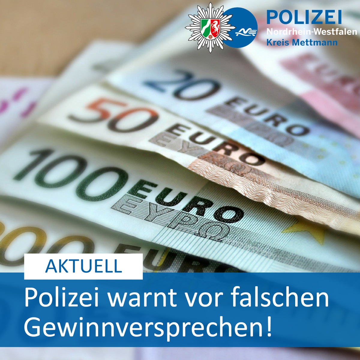 POL-ME: 83-Jähriger durch falsche Gewinnversprechen um mehrere tausend Euro betrogen - Ratingen - 2012055