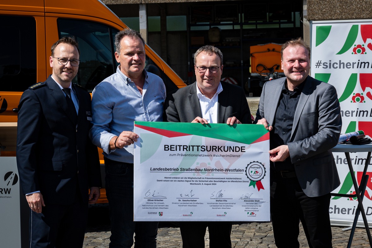 Straßen.NRW tritt dem Präventionsnetzwerk #sicherimDienst bei - NRW-Verkehrsminister Oliver Krischer zeigt Unterstützung für mehr Sicherheit