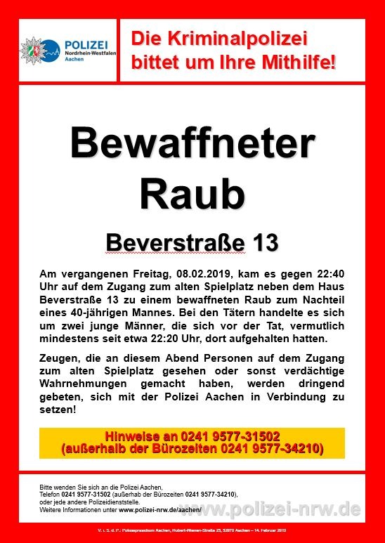 POL-AC: Kripo sucht Zeugen nach Raubüberfall und &quot;putzt Klinken&quot;