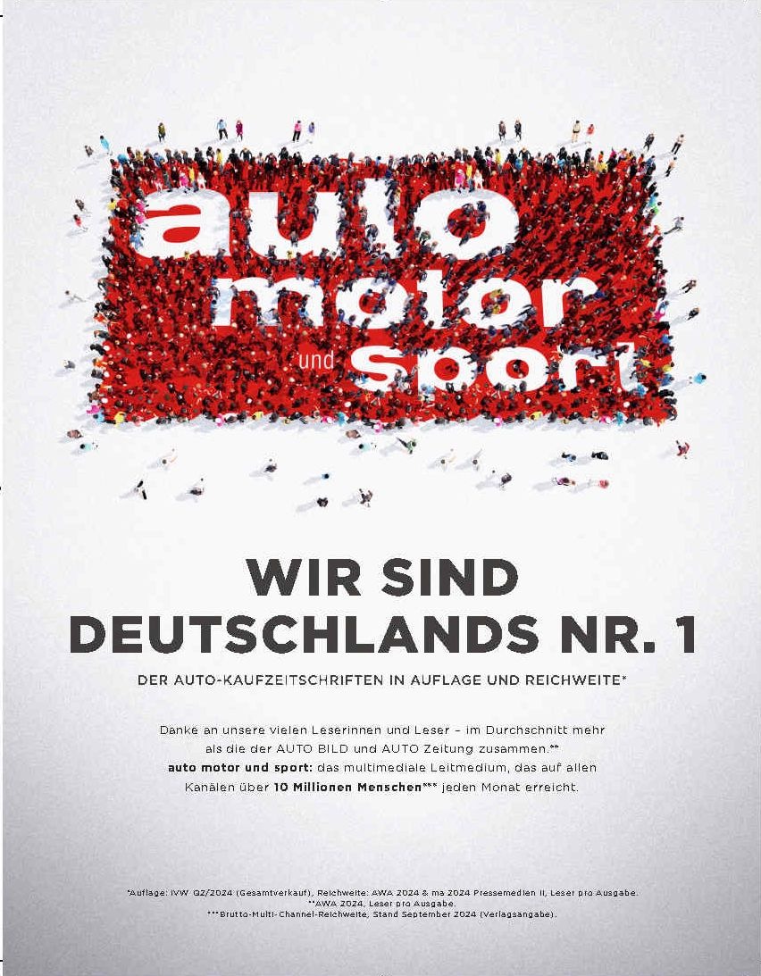 auto motor und sport fährt auf der Überholspur / Das Magazin ist Deutschlands Nr. 1 der Auto-Kaufzeitschriften* / und erreicht insgesamt monatlich über 10 Millionen Menschen**