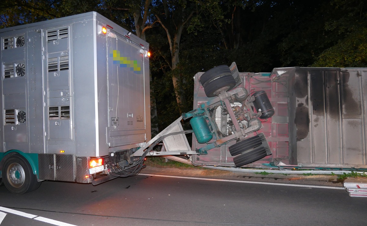 POL-ROW: ++ Bundesstraße 71 wegen umgekipptem Tiertransporter gesperrt ++ Auto kracht gegen Verkehrszeichen - Fahrer verletzt ++ Fahranfänger missachtet Vorfahrt ++