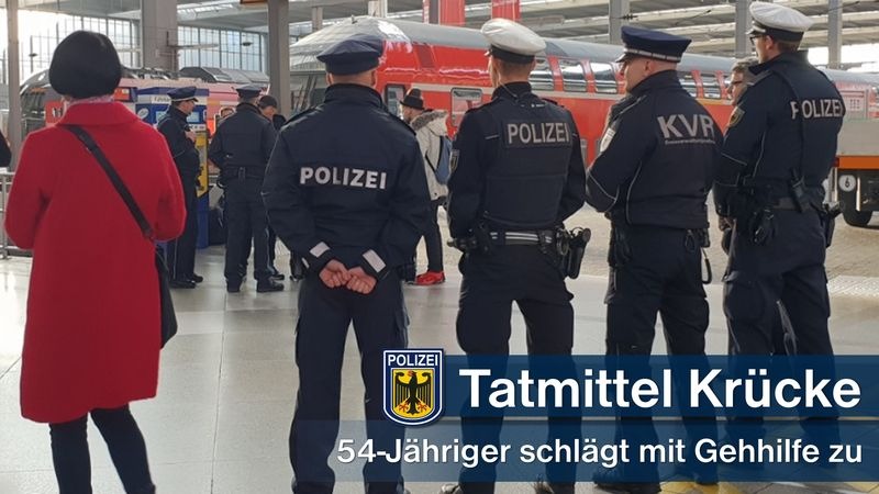 Bundespolizeidirektion München: Streit unter Alkoholisierten führt zu Haftvorführung / 54-Jähriger schlägt im Hauptbahnhof mit Krücken zu