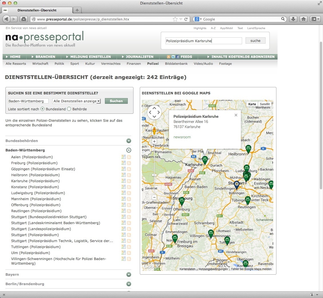 Pressearbeit der Polizei Baden-Württemberg jetzt via news aktuell