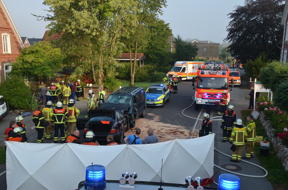 POL-STD: Acht vorwiegend schwer verletzte Autoinsassen bei Verkehrsunfall im Alten Land