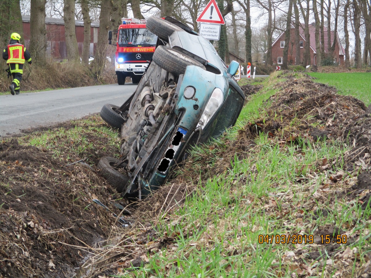 POL-WHV: Verkehrsunfall in Varel- Pkw wurde von einer Windböe erfasst und blieb im Graben liegen