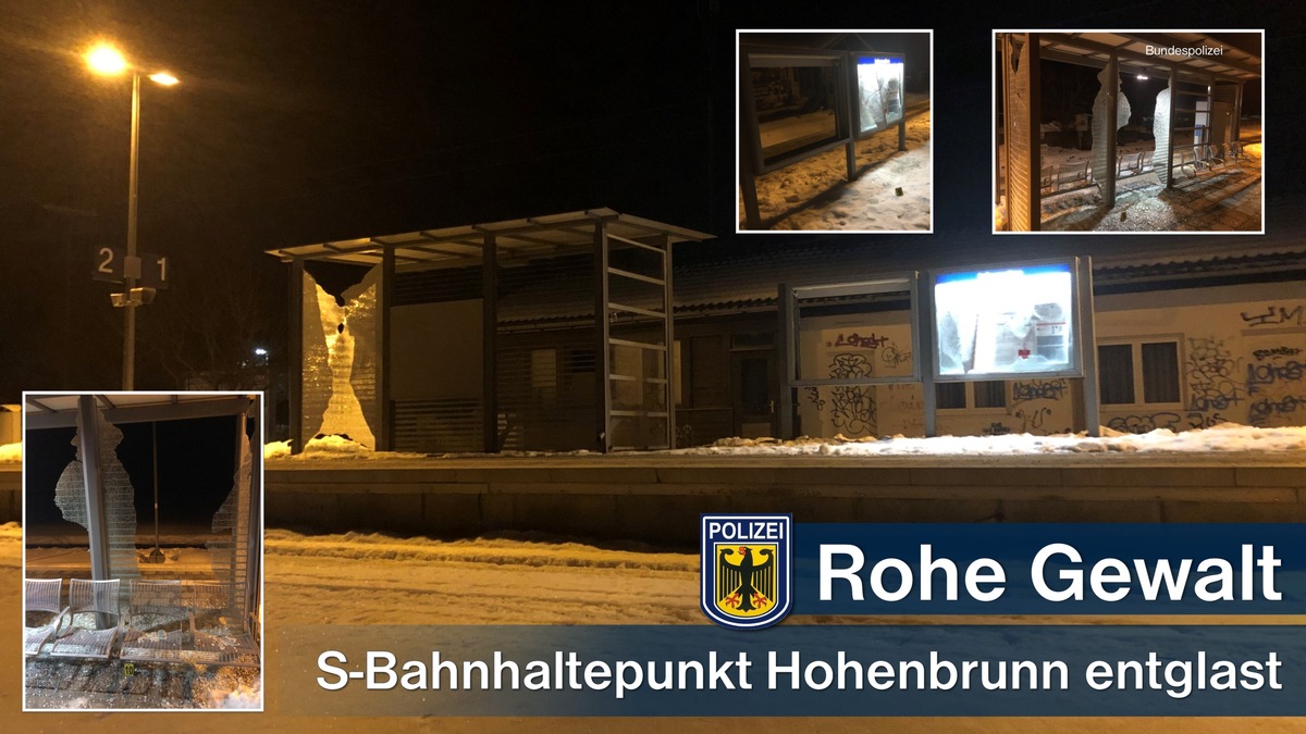 Bundespolizeidirektion München: Mit roher Gewalt wüteten Unbekannte am S-Bahnhaltepunkt Hohenbrunn - Hoher Sachschaden vorrangig durch Entglasungen