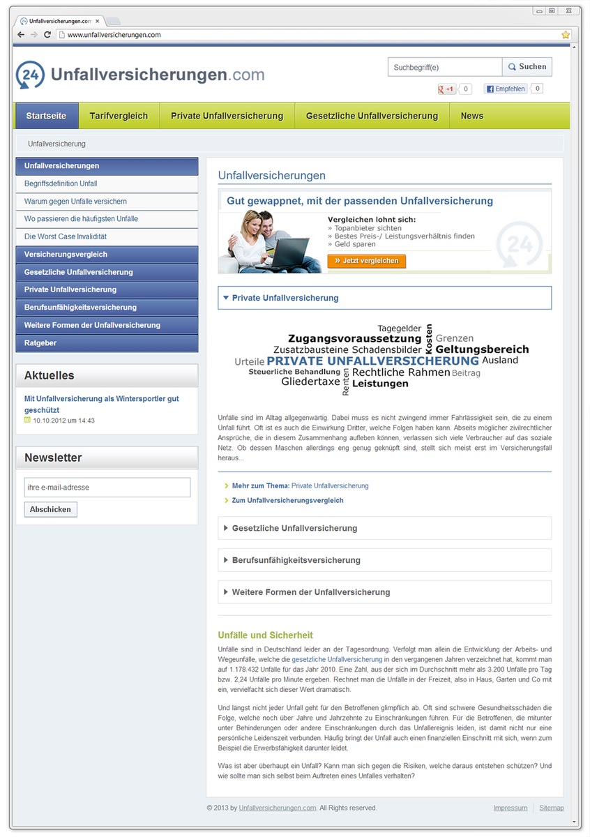 Die persönliche Absicherung im unglücklichen Ernstfall trägt erheblich zur Lebenszufriedenheit bei / Franke-Media.net bietet mit seinem neuen Internetportal Unfallversicherungen.com optimale Abhilfe (BILD)
