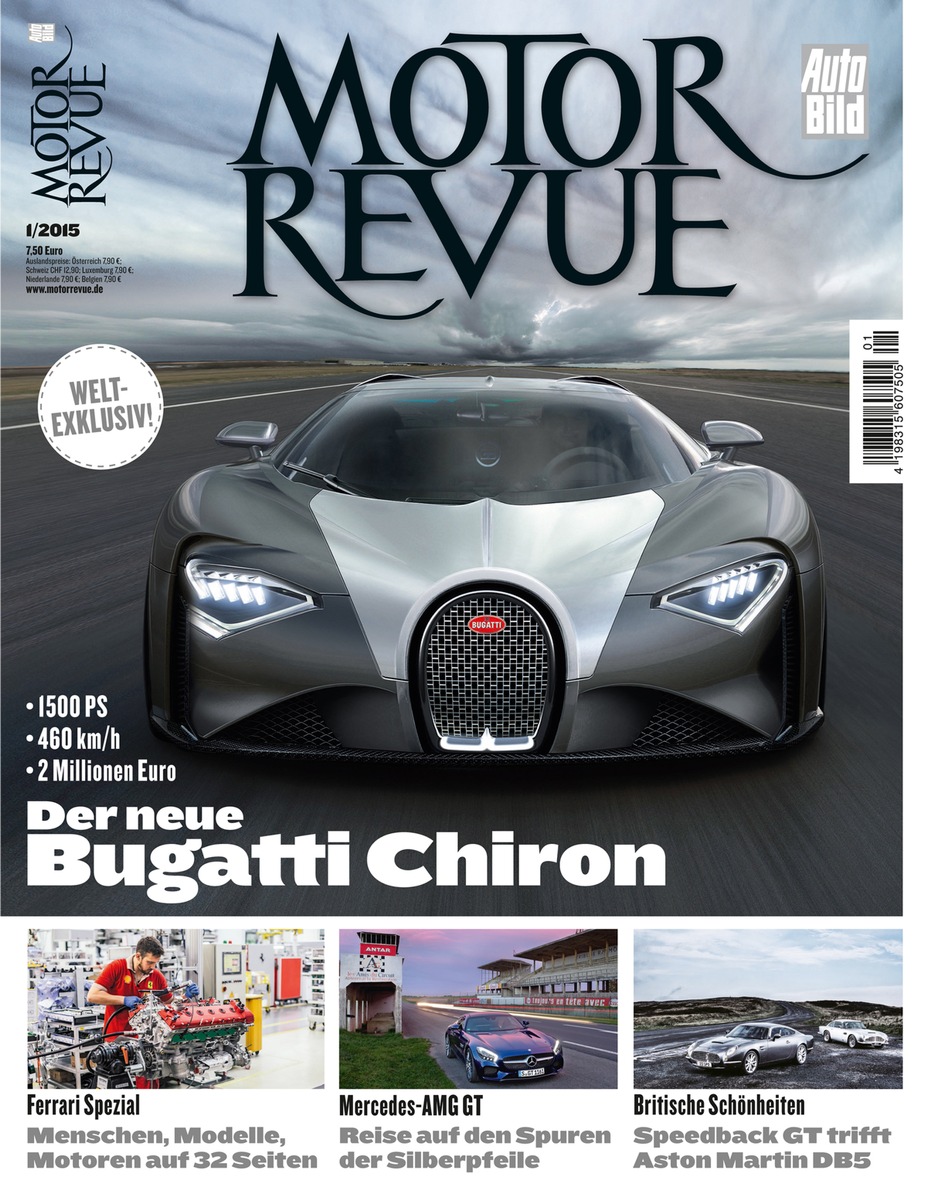 Weltexklusiv: MOTOR REVUE zeigt den neuen Bugatti Chiron / Neue Ausgabe erscheint am 14. November 2014 / 32 Seiten Ferrari-Spezial / Exklusive Reportage über Autoschätze in Liverpools U-Bahnschächten (FOTO)