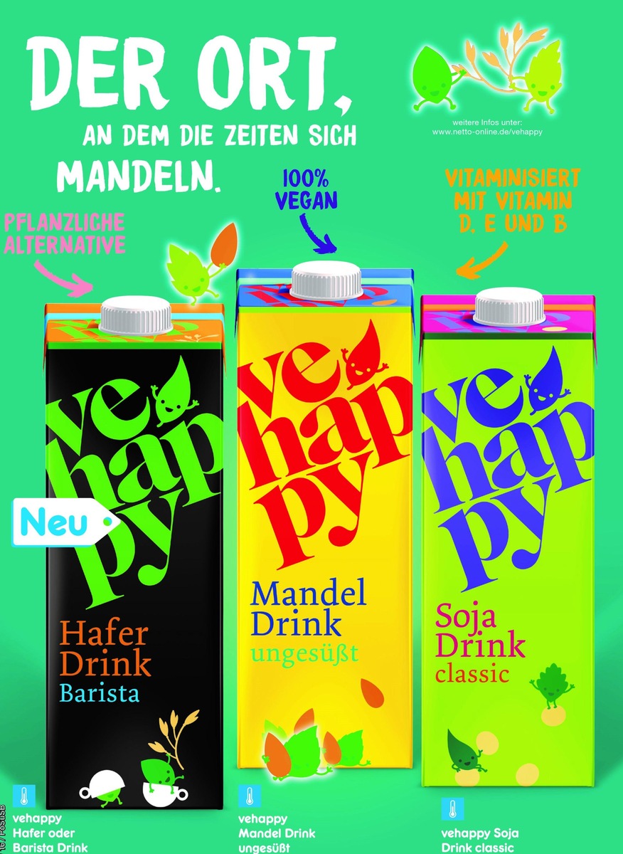 Don&#039;t worry, vehappy! / Vegane Milch- und Joghurtalternativen von vehappy im Netto-Regal