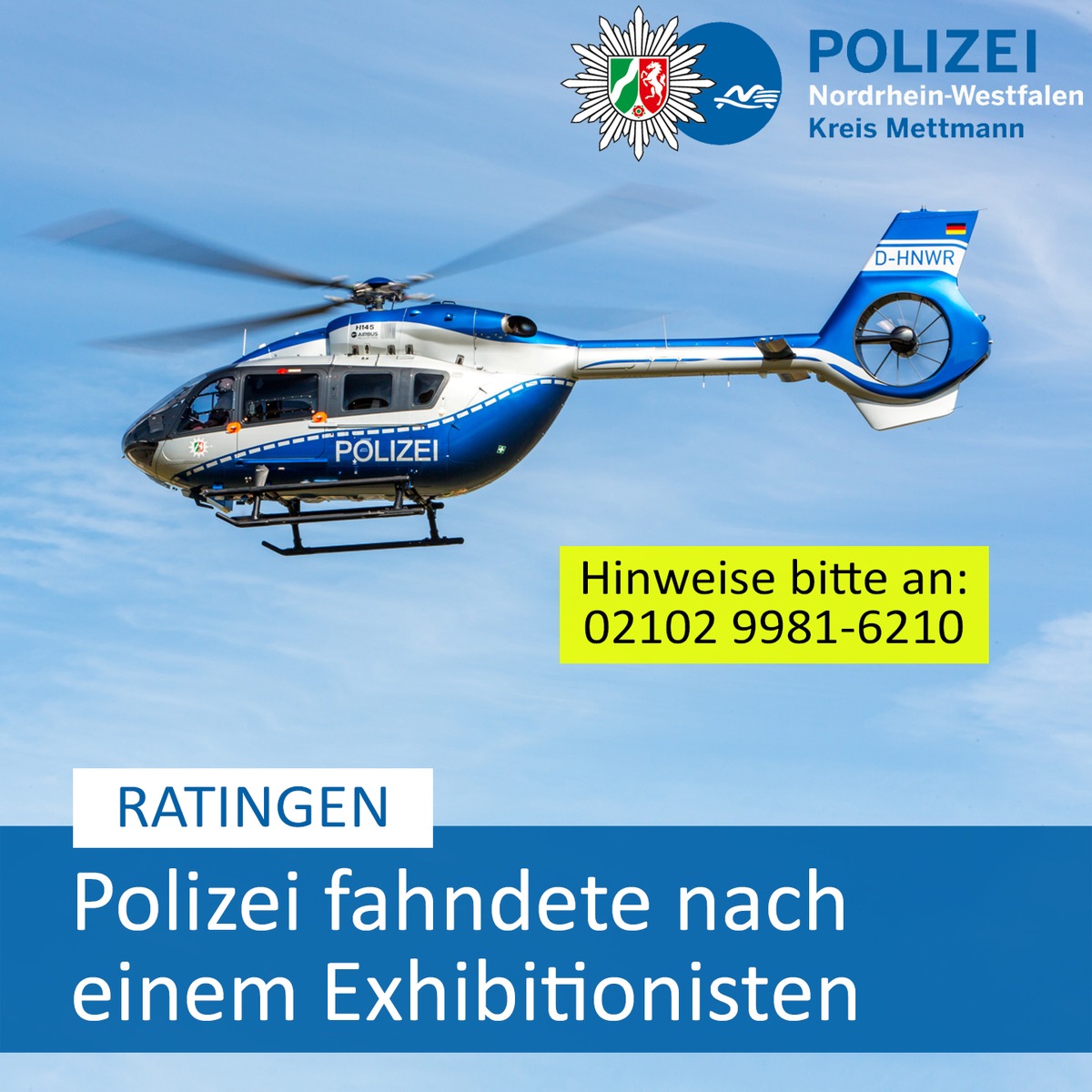 POL-ME: Polizei fahndete per Hubschrauber nach einem Exhibitionisten - 2503003