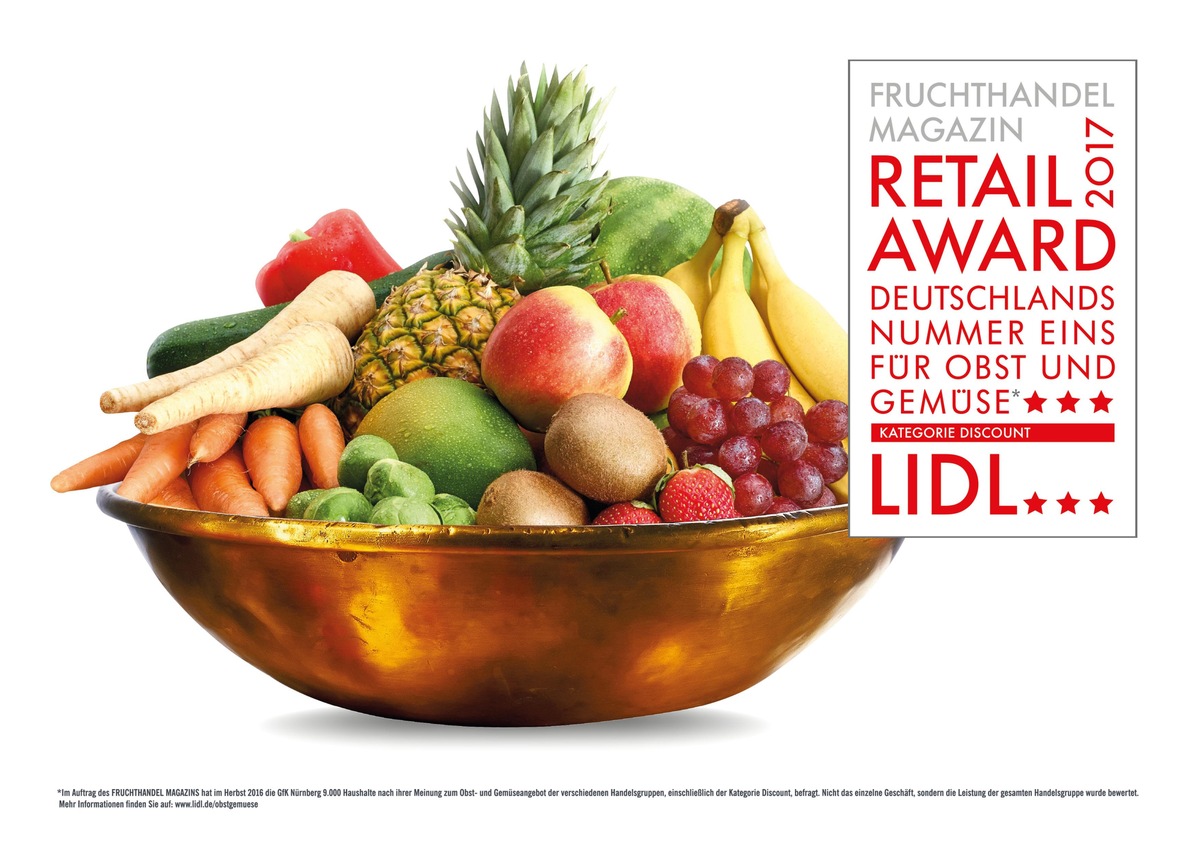 Bestes Obst und Gemüse: Verbraucher küren Lidl zum Sieger / Lidl gewinnt zum wiederholten Mal den 1. Platz beim &quot;Fruchthandel Magazin Retail Award&quot; (FOTO)