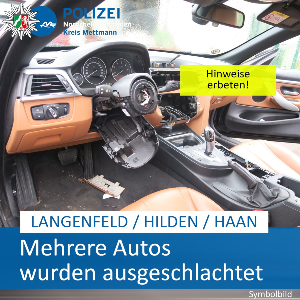 POL-ME: Täter entwendeten Airbags und Navigationsgeräte: Mehrere Autos ausgeschlachtet - Hilden / Haan / Langenfeld - 2501061