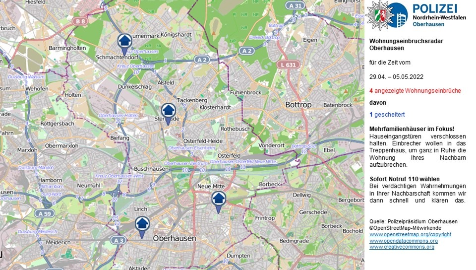 POL-OB: Wohnungseinbruchsradar für Oberhausen - Wieder Mehrfamilienhäuser betroffen