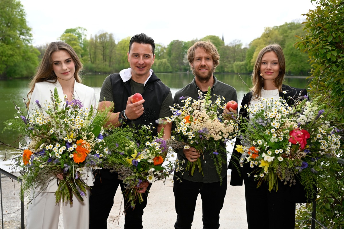 Gesellschaftsprojekt BioBienenApfel präsentiert: Sebastian Vettel und Andreas Gabalier schenken Deutschland 1 Million Blumen