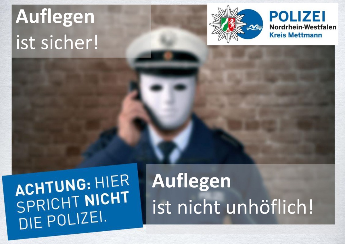 POL-ME: &quot;Falsche Polizeibeamte&quot;: &quot;Ich lache später&quot; - resoluter 91-Jähriger fällt nicht auf Trickbetrüger rein - Erkrath - 2002048