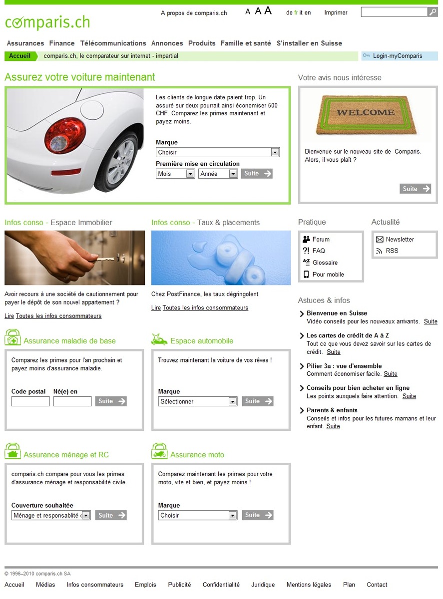 comparis.ch reconfigure son site Internet - comparis.ch fait peau neuve