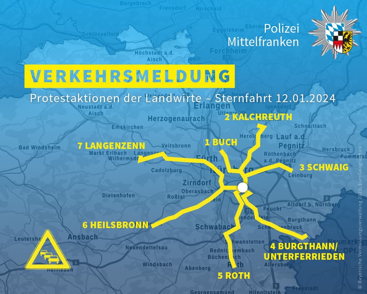 POL-MFR: (41) Versammlungsgeschehen am Freitag (12.01.2024) - Hinweise des Polizeipräsidiums Mittelfranken