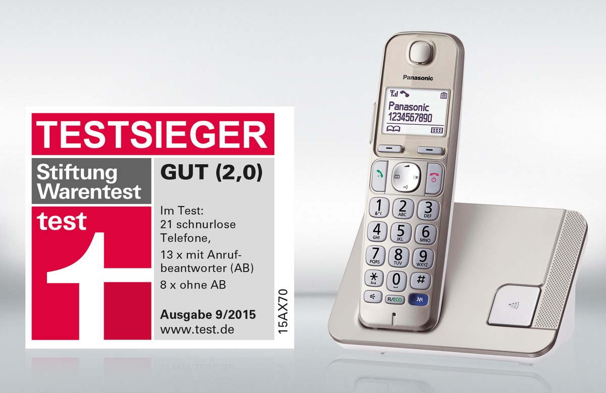 Stiftung Warentest: Testsieg für das Panasonic Großtastentelefon KX-TGE210 / Schwestermodell KX-TGE220 bestes Gerät mit Anrufbeantworter / Panasonic KX-TGK320 bestes Designtelefon im Test