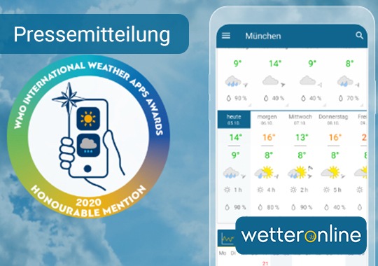 WetterOnline-App gewinnt Ehrenpreis bei den WMO International Weather App Awards