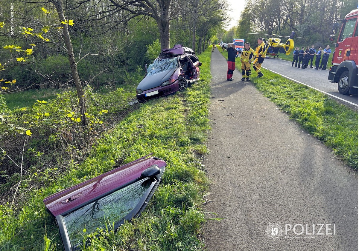 POL-PPWP: Kontrolle verloren, gegen Baum geprallt