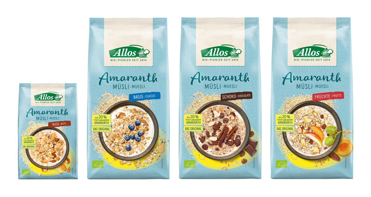 Produktrückruf: Allos Amaranth Basis Müsli 1,5 Kg, Allos Amaranth Früchte Müsli 1,5 Kg, , Allos Amaranth Schoko Müsli 1,5 Kg, Allos Amaranth Nuss Müsli 375g