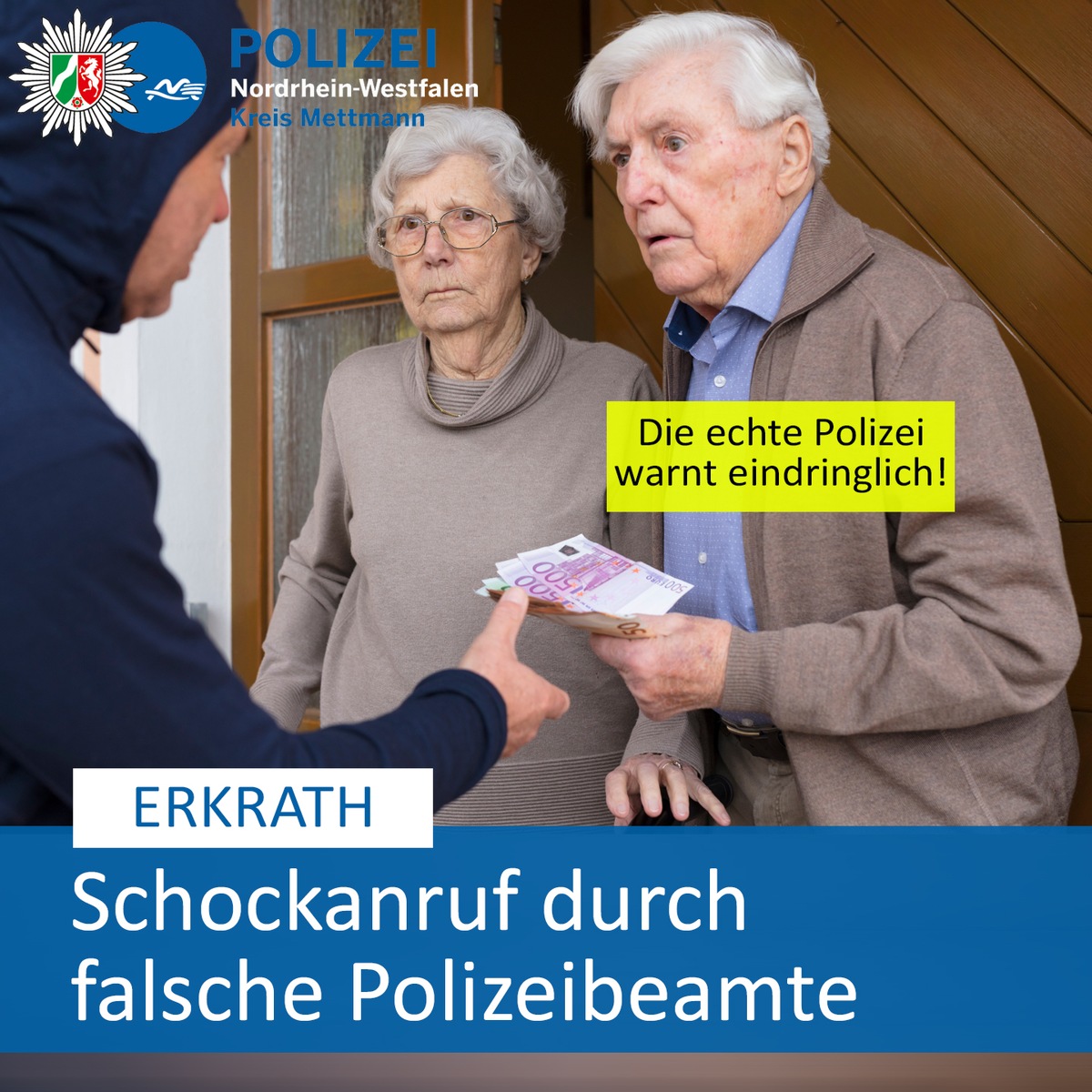 POL-ME: Falsche Polizeibeamte: 89 Jahre alter Senior wird Opfer des &quot;Schockanrufs&quot; - Erkrath - 2501059