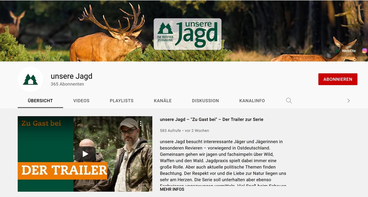 unsere Jagd jetzt auf YouTube