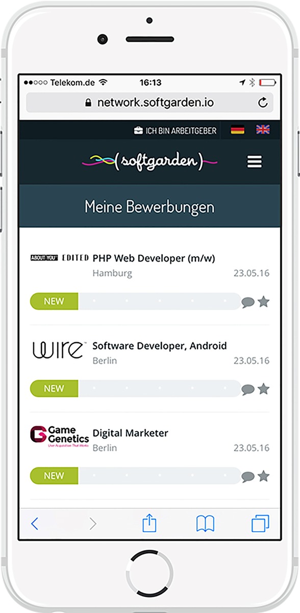 Bewerbungsmanagement für Bewerber / Mit softgarden können Bewerber jederzeit den Status ihrer Bewerbung einsehen