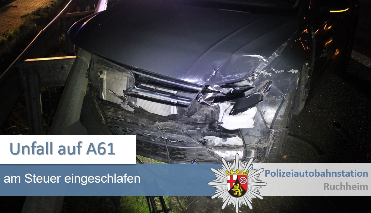 POL-PDNW: Polizeiautobahnstation Ruchheim - Unfall A 61 - VW Fahrer am Steuer eingeschlafen