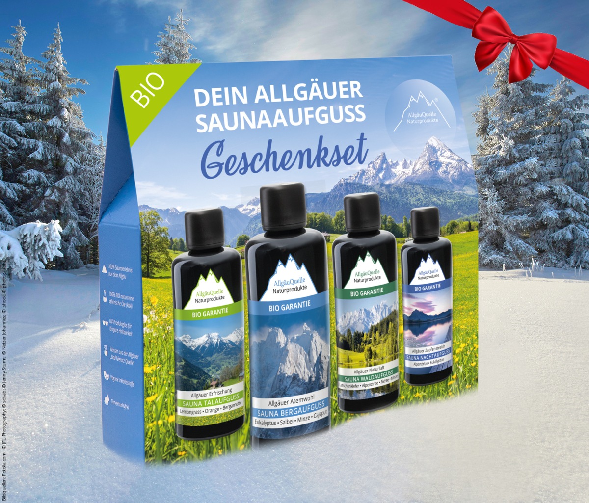 Verschenken Sie mit dem Geschenkset der AllgäuQuelle-Saunaaufgüsse ein Allgäu-Erlebnis