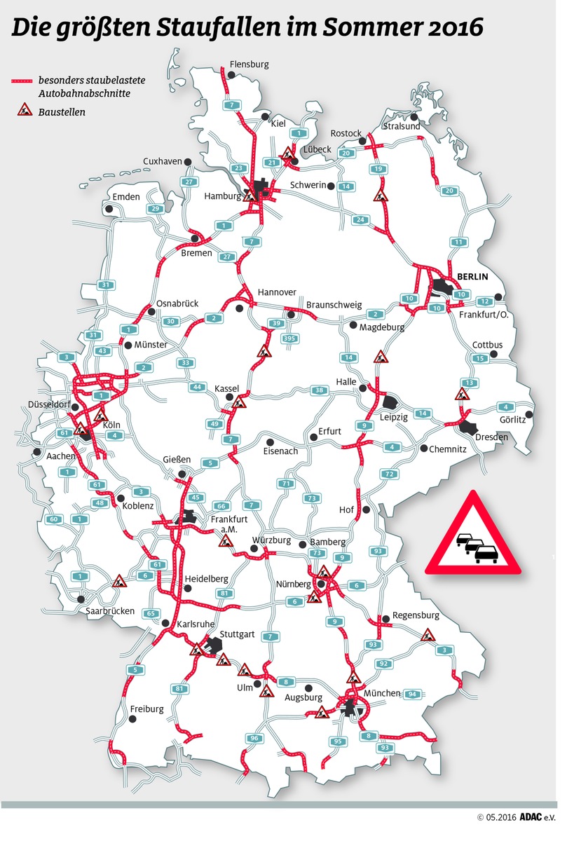 An Pfingsten drohen Staus in ganz Deutschland / ADAC-Stauprognose für das Wochenende 13. bis 16. Mai