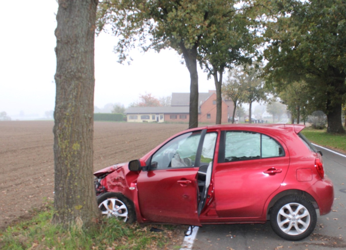 POL-MI: Kleinwagen prallt gegen Baum