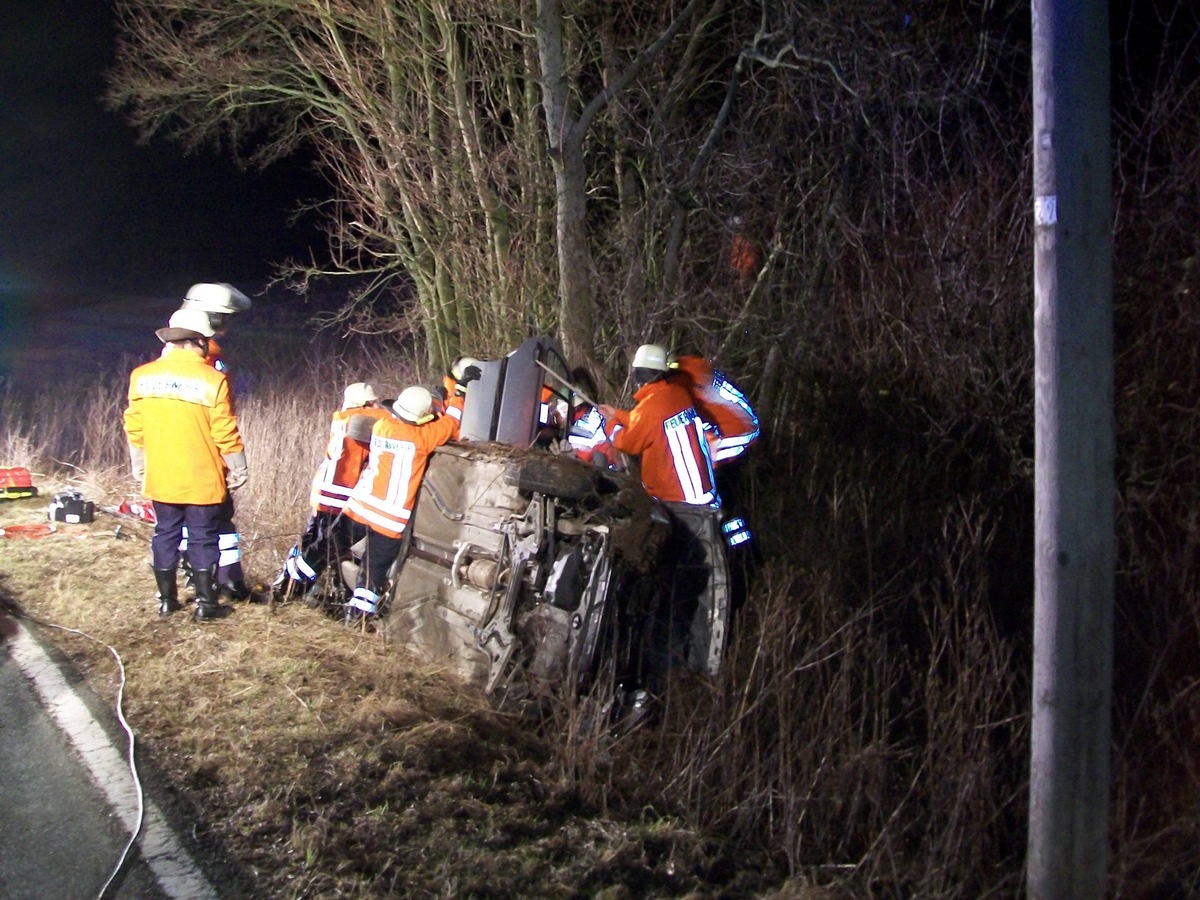 POL-HOL: Landesstraße 586 - Ottenstein - Sievershagen: 18jähriger mit PKW überschlagen -Fahrer musste von Feuerwehr befreit werden / Stationäre Aufnahme im Krankenhaus -