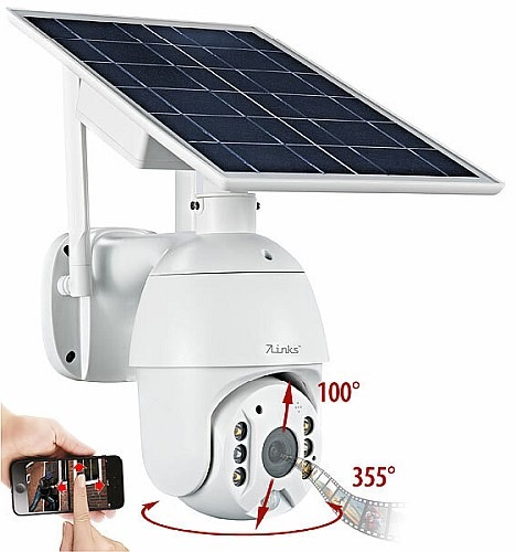 Solarbetriebene Hausüberwachung: 7links Autarke WLAN-Pan-Tilt-Überwachungskamera IPC-705.slr mit 2K, 8-Watt-Solarpanel, Akku