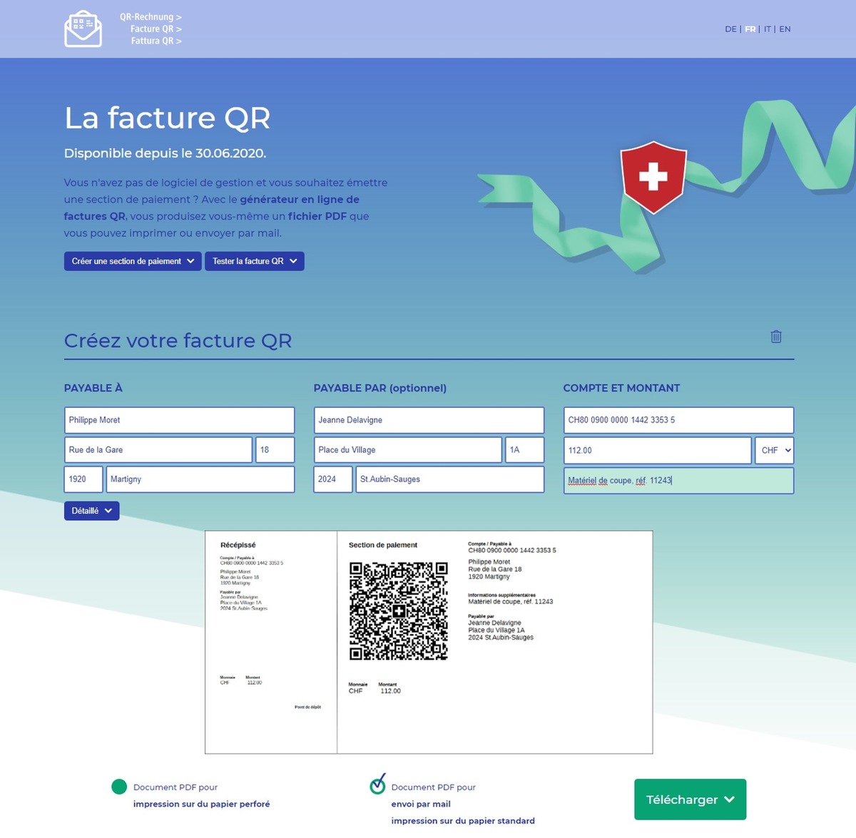 Quelques jours après l&#039;introduction en Suisse de la facture QR, l&#039;éditeur des logiciels de gestion Crésus lance un service permettant de tester en ligne les processus de paiement liés à la facture QR.