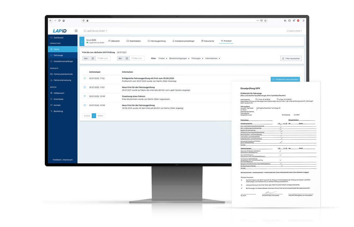 Fahrzeugprüfung nach UVV: Digitale Verwaltung von UVV-Fristen und Dokumenten ab sofort bei LapID