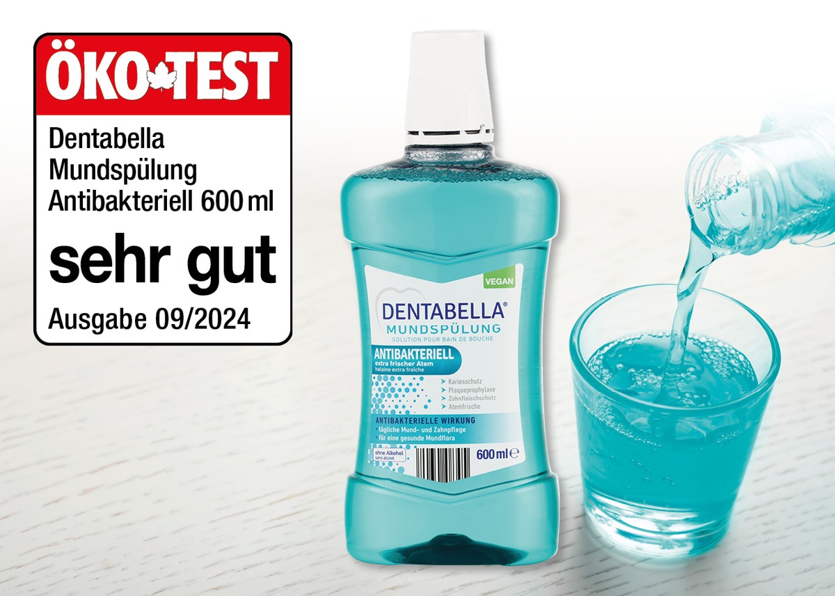 Top-Qualität zu kleinen Preisen: ÖKO-TEST zeichnet NORMA-Mundspülung mit &quot;sehr gut&quot; aus / Hygieneprodukt der Discount-Eigenmarke DENTABELLA überzeugt im Verbrauchertest im September 2024