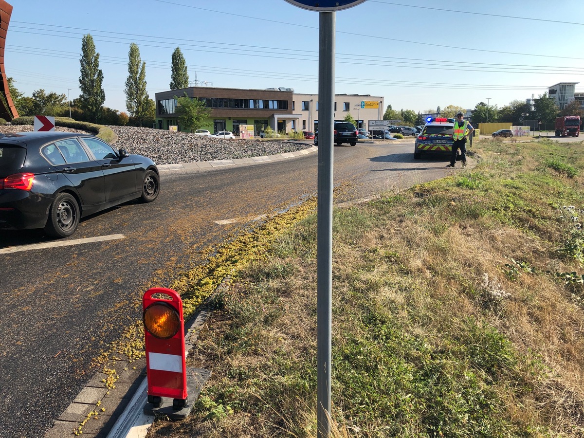 POL-PDLD: Edenkoben - Weiße Trauben auf der Fahrbahn der K6, Höhe Kreisverkehr Industriegebiet Seewiesen