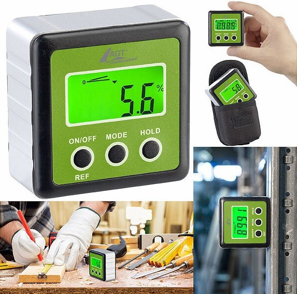 AGT Professional Digitaler Winkelmesser, beleuchtetes LCD-Display, Alu, IP54, 0-360°: Winkel exakt messen und bequem ablesen