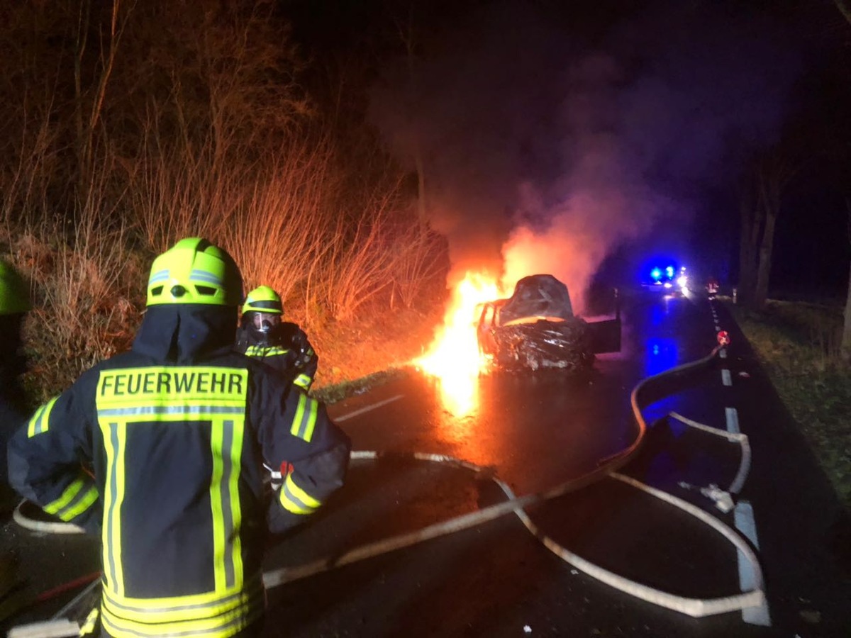 POL-HM: Pkw prallt gegen Baum und fängt Feuer