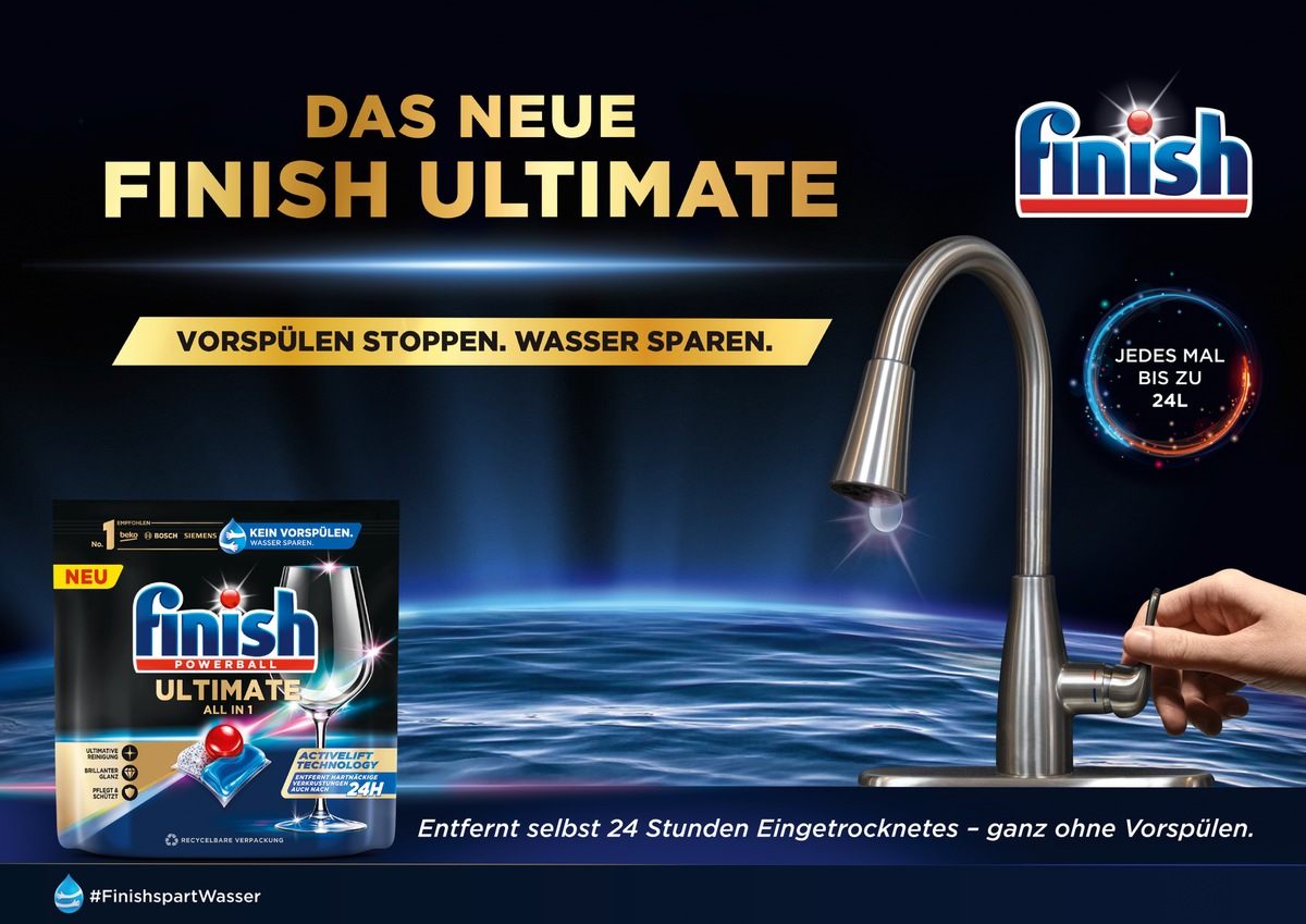 Starke Erfolge zum Weltwassertag: Die #FinishspartWasser-Kampagne und der neue Finish Ultimate All in 1 Tab machen auf unnötiges Vorspülen aufmerksam und regen zum Wassersparen an