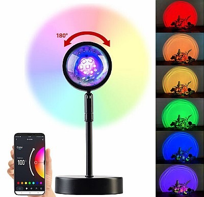 Tolle Lichteffekte erzeugen und smart steuern: Luminea Home Control Smart RGB-Sonnenuntergangs-LED-Projektionslicht, 15 Watt, 180°, WLAN, App