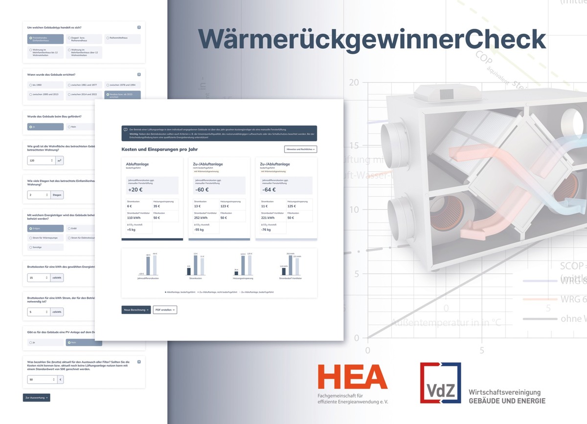 HEA und VdZ veröffentlichen interaktiven WärmerückgewinnerCheck