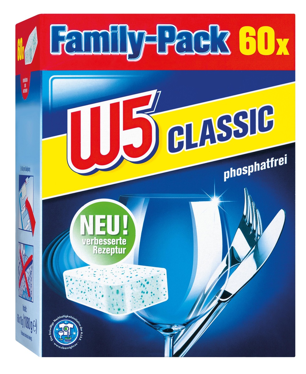 Lidl-Geschirrspültabs von W5: Testsieger bei Stiftung Warentest in der Kategorie Monotabs / &quot;W5 Classic phosphatfrei&quot;-Monotabs bieten beste Qualität zum günstigsten Preis (FOTO)