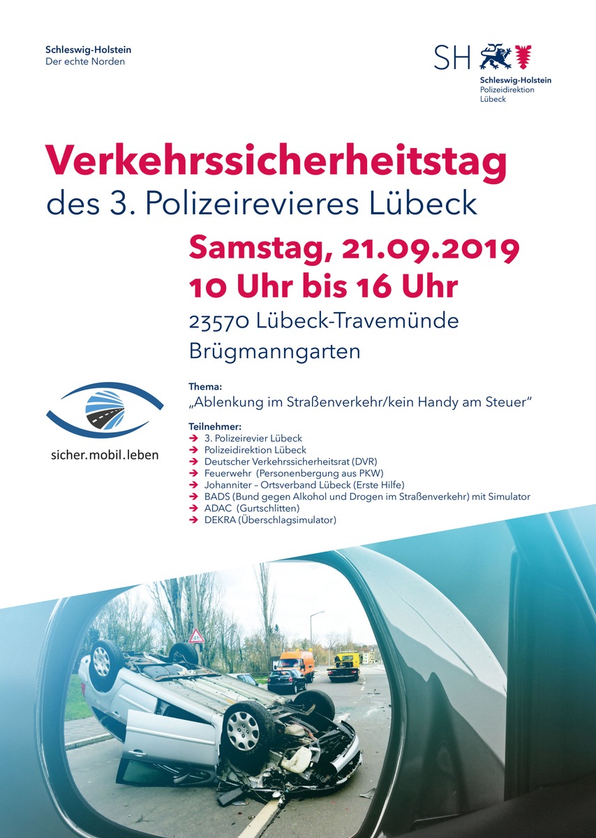 POL-HL: HL-Travemünde/
Verkehrssicherheitstag des 3. Polizeirevier Lübeck am Samstag, 21. September 2019 im Travemünder Brüggmanngarten in der Zeit von 10 Uhr bis 16 Uhr