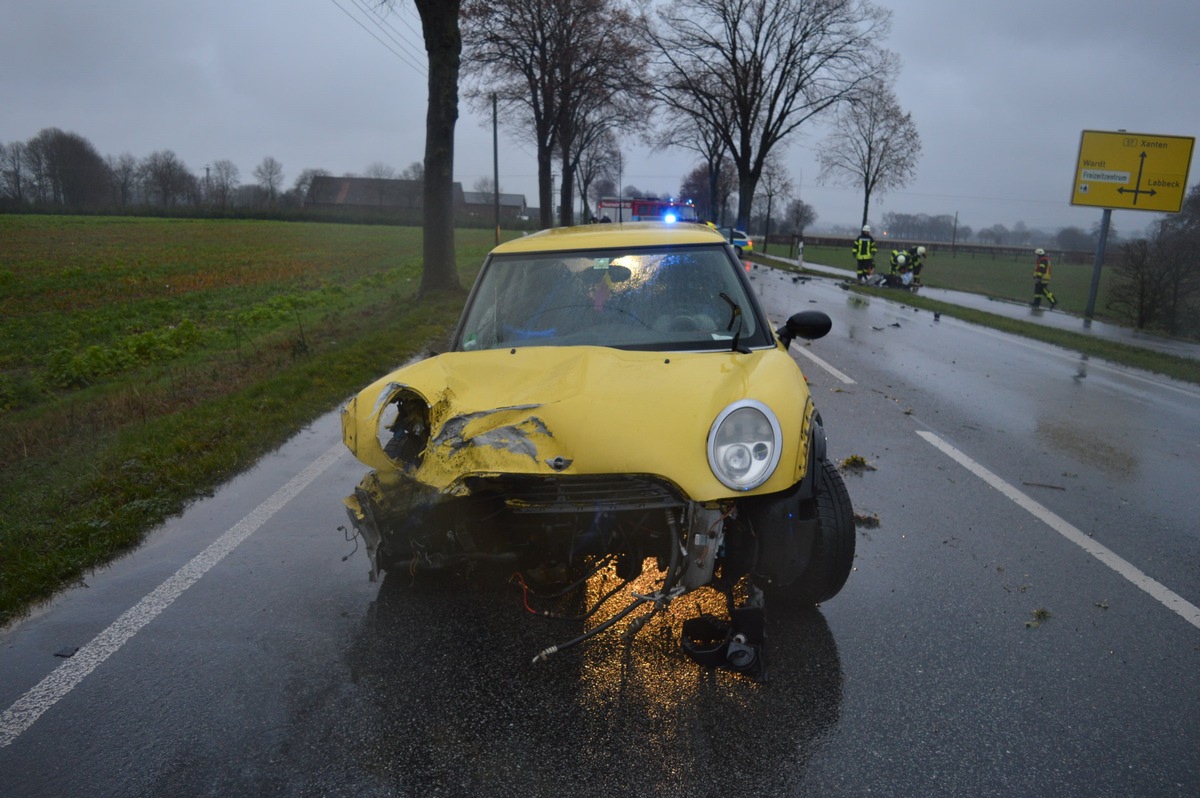 POL-WES: Xanten - Pkw gegen Baum, Fahrer unter Alkohol