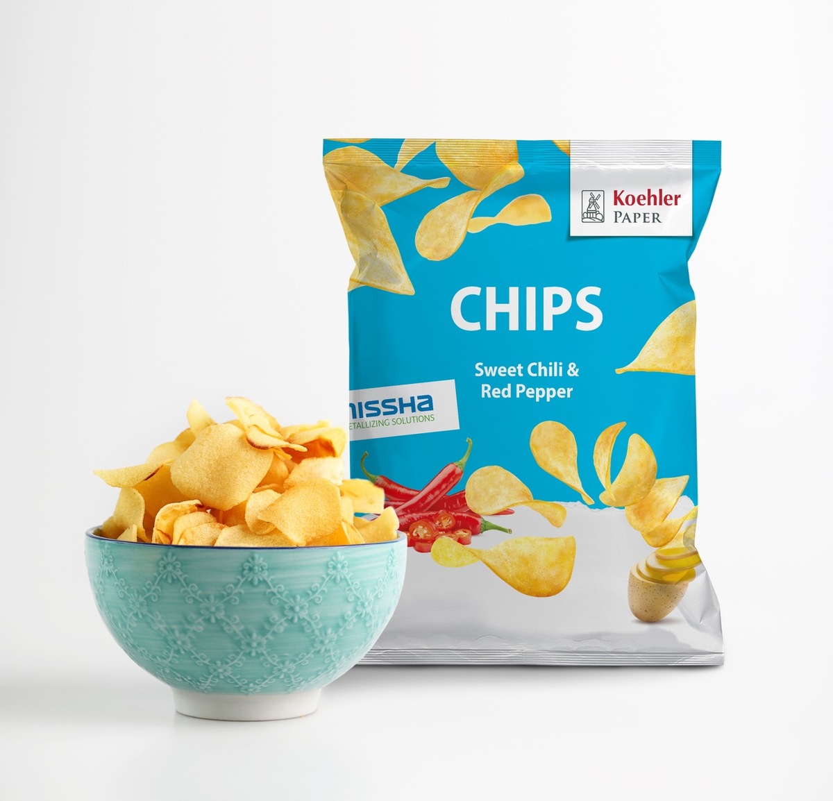 Ideal für Chips, Riegel oder Kosmetik: Koehler Paper und Nissha Metallizing Solutions präsentieren neues metallisiertes und nachhaltiges Verpackungspapier »METIVO® Advanced« auf der Interpack 2023