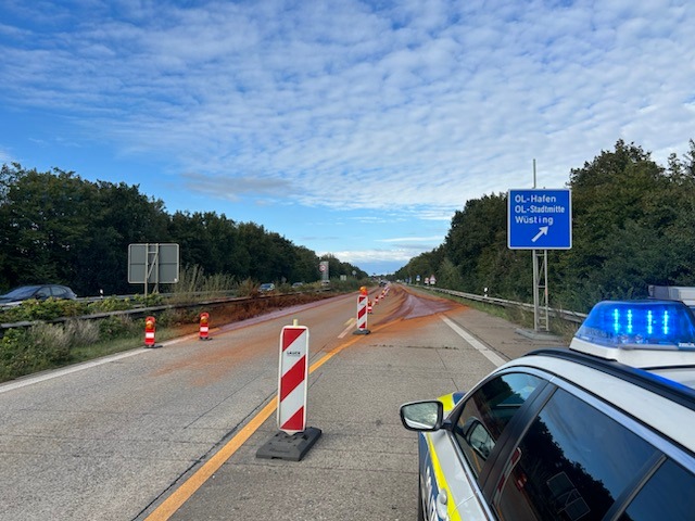 POL-OL: +++ Pressemitteilung des Autobahnpolizeikommissariats Oldenburg: Gefahrenstelle auf A29, Höhe AS Ol-Hafen - Austritt von Eisenschlamm +++